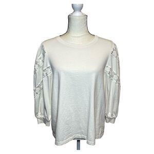 J.Crew Beige Puff Sleeve Top with Lace Detail Size Large